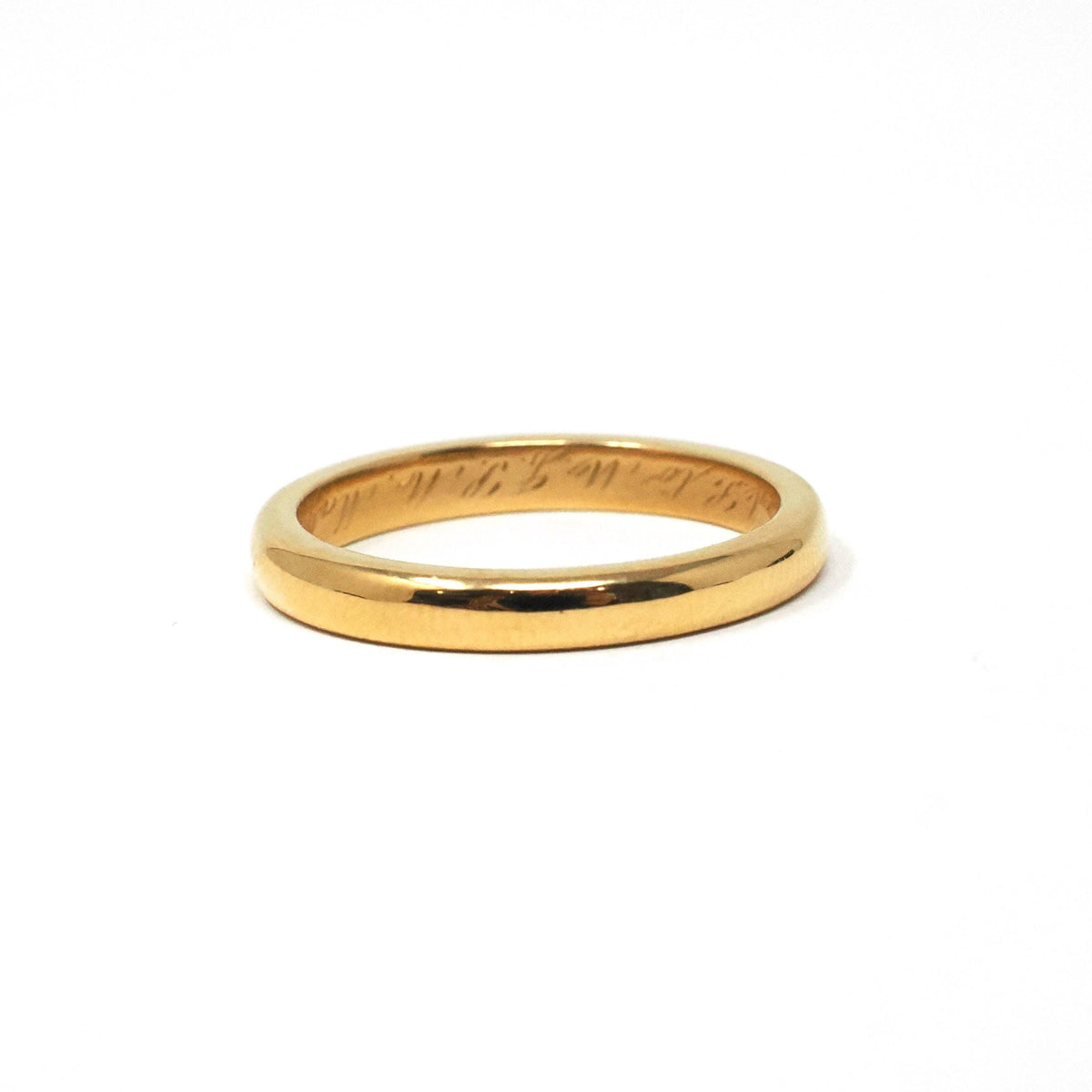 Edwardian Era Ring - Antique 22k Yellow Gold Unadorned 2.6MM Wedding Band - Dated May-31-1905 Size 6 Half Round Engraved Fine Bridal Jewelry