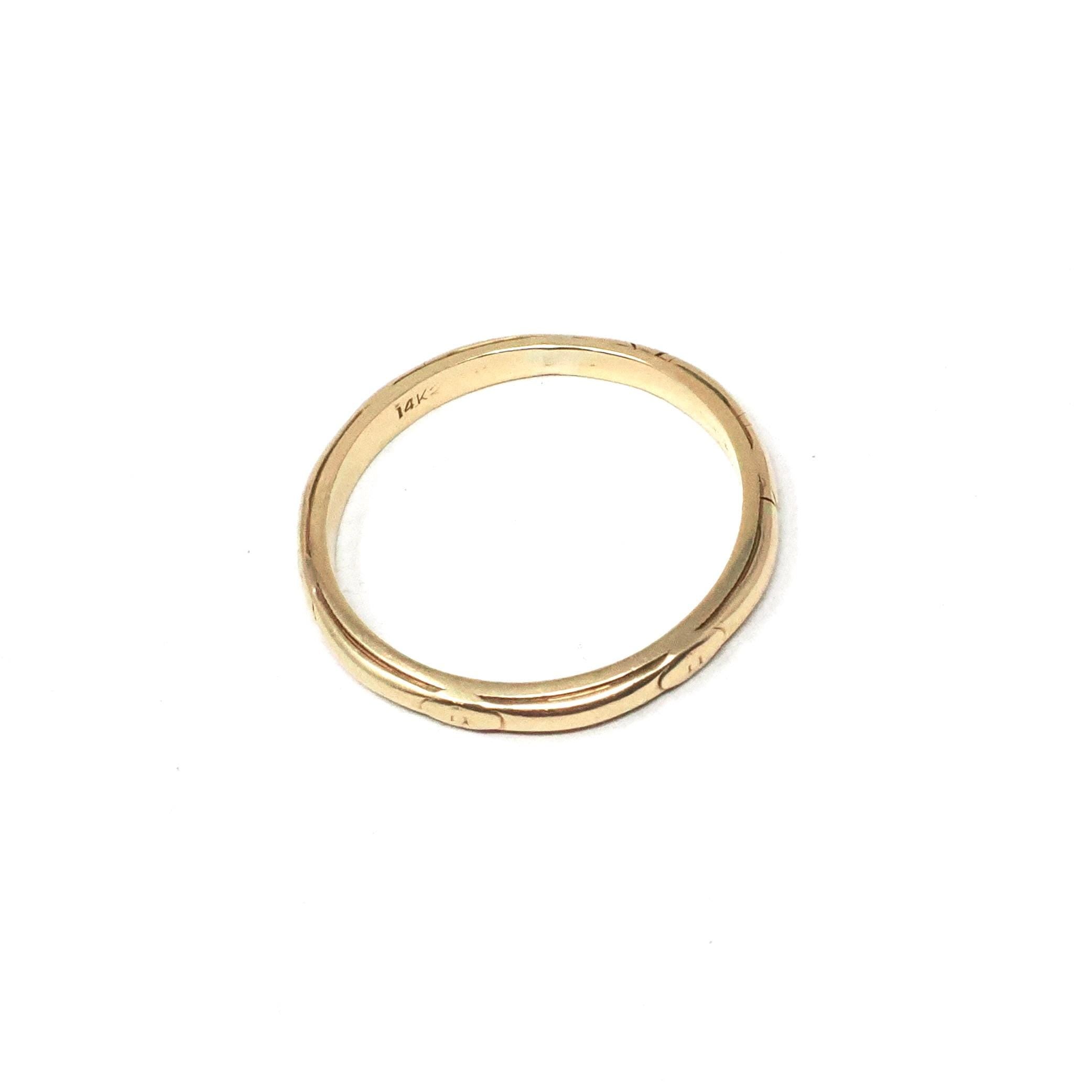 Vintage Wedding Band - Mid Century 14k Yellow Gold Milgrain Stacking Ring - Dated 1948 Size 6 3/4 Art Carved JR Wood Unisex Fine 40s Jewelry