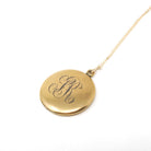 Antique "SR" & "AD" Locket - Edwardian Gold Filled Round Engraved Photo Pendant Necklace - Circa 1900s Two Side Photograph Keepsake Jewelry