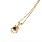Modern Sapphire Charm - Estate 14k Yellow Gold Natural Blue Gemstone Pendant Necklace - Circa 2000s Era Dainty Open Metal Gem Fine Jewelry