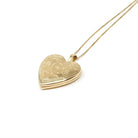 Vintage Heart Locket - Retro 14k Yellow Gold Floral Engraved Charm Pendant Necklace - Circa 1970s Keepsake Fine Photo Memorabilia Jewelry