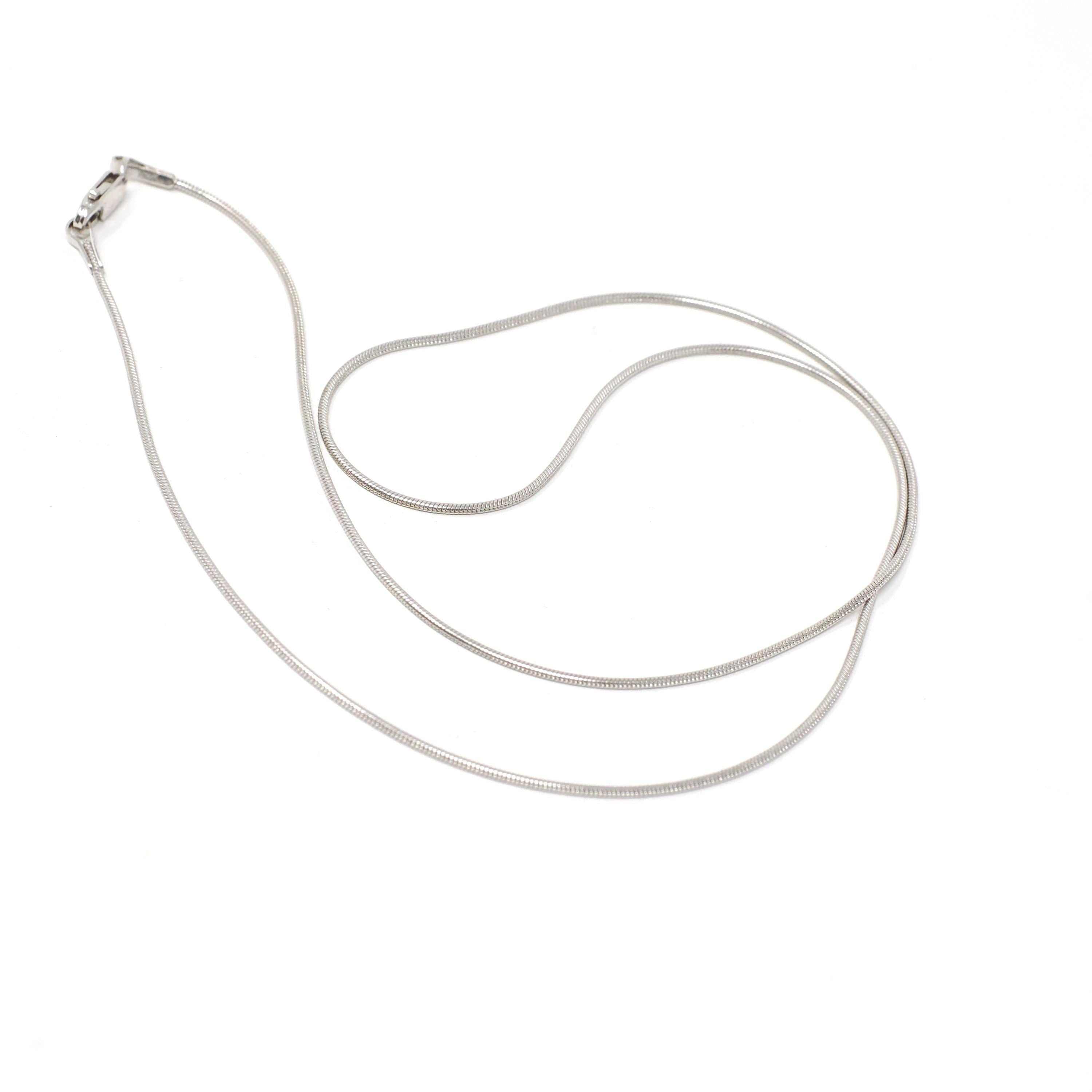 Snake Chain Necklace - Estate 14k White Gold 16 Inch 1.0 MM Lobster Claw Clasp - Modern Circa 2000's Era Fashion Accessory Unisex Jewelry