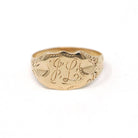 Antique "JL" Signet Ring - Edwardian Era 14k Yellow Gold Script Shield Men's Unisex Statement - Vintage Early 1900s Era Size 12 Fine Jewelry