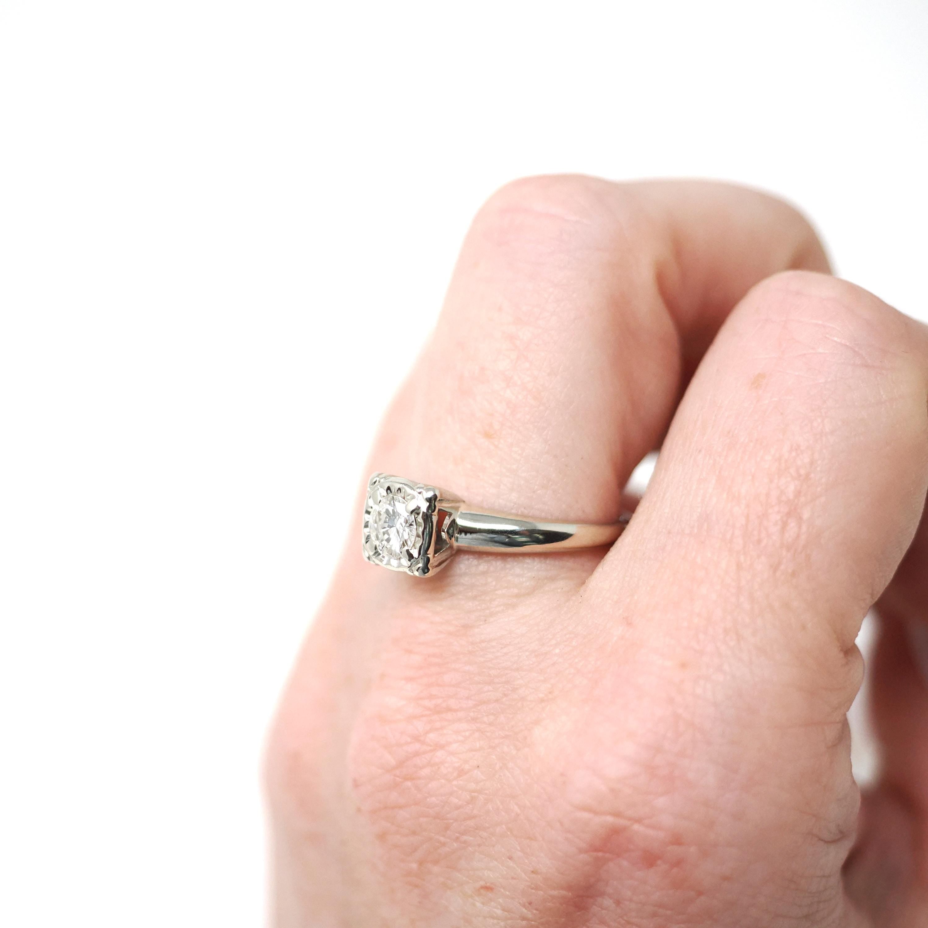 Mid Century Diamond Ring - Vintage 14k White Gold Natural .43 CT