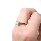 Mid Century Diamond Ring - Vintage 14k White Gold Natural .43 CT Engagement - Circa 1950s Era Size 6 1/2 Illusion Solitaire Fine Jewelry