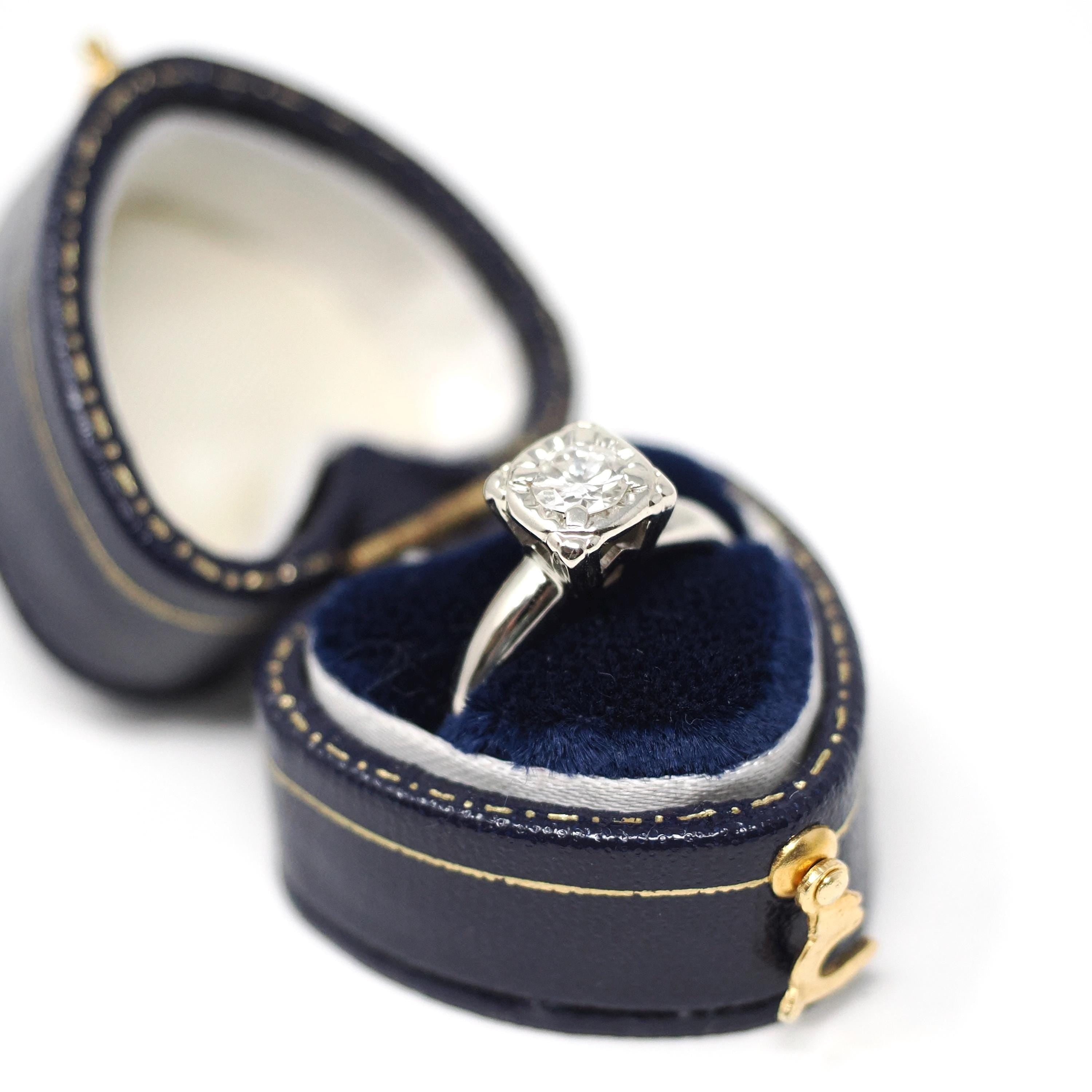 Mid Century Diamond Ring - Vintage 14k White Gold Natural .43 CT