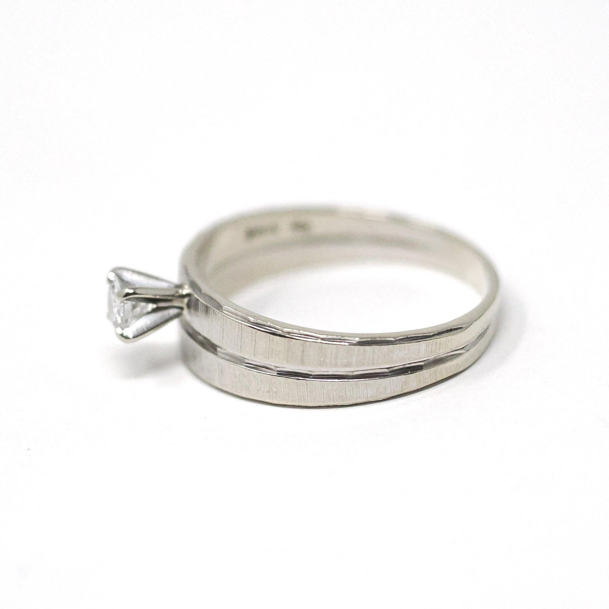 Vintage Wedding Ring Set - Mid Century 14k White Gold Natural Diamond Soldered Pair - Circa 1960s Size 9 Engagement Bridal Fine 60s Jewelry
