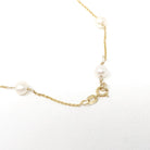 Cultured Pearl Station Necklace - Modern 14k Yellow Gold Stationary Dainty Cable Link Chain - Estate Circa 2000s Era 15 1/2 Fine Y2K Jewelry