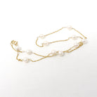Cultured Pearl Station Necklace - Modern 14k Yellow Gold Stationary Dainty Cable Link Chain - Estate Circa 2000s Era 15 1/2 Fine Y2K Jewelry
