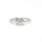 Emerald Cut Diamond Engagement Ring - Platinum Bezel East West Modern Setting - Minimalist Recycled Vintage Diamond GIA Report Fine Jewelry