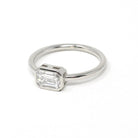 Emerald Cut Diamond Engagement Ring - Platinum Bezel East West Modern Setting - Minimalist Recycled Vintage Diamond GIA Report Fine Jewelry