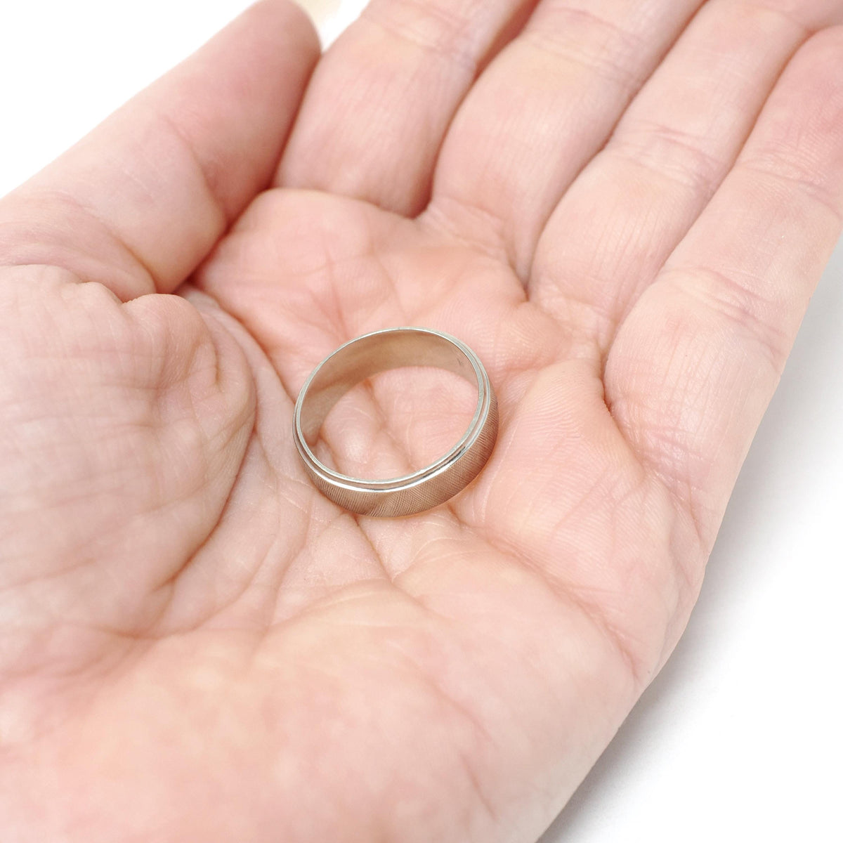 Vintage Wedding Ring - Retro 14k White Gold Florentine Textured Cigar Band - Circa 1960s Era Size 6 1/2 Half Round Fine Statement Jewelry