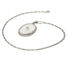 Rock Crystal Quartz Necklace - Art Deco 14k White Gold Oval Natural Diamond Pendant - Antique Circa 1920s Statement Filigree Fine Jewelry