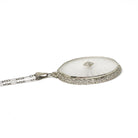 Rock Crystal Quartz Necklace - Art Deco 14k White Gold Oval Natural Diamond Pendant - Antique Circa 1920s Statement Filigree Fine Jewelry