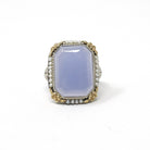Art Deco Ring - Vintage 14k Yellow & White Gold Lavender Dyed Chalcedony Gemstone - Circa 1930s Size 5 3/4 Filigree Seed Pearl Fine Jewelry