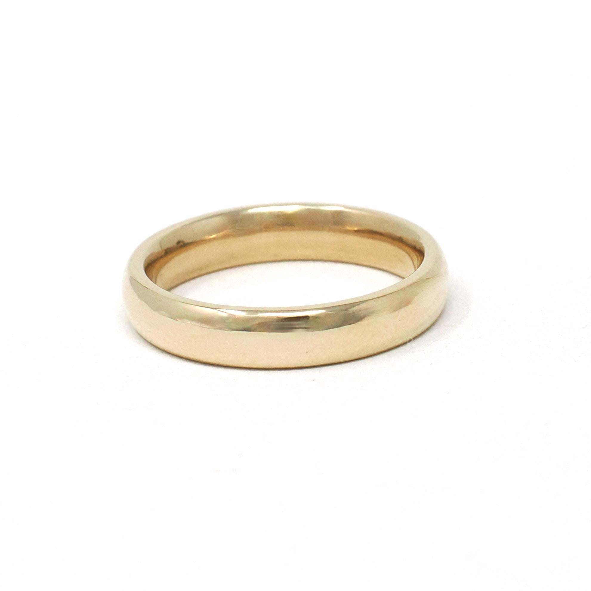 Vintage Wedding Band - Retro Era 14k Yellow Gold Unadorned 3.8 MM Comfort Fit Ring - Circa 1960s Era Size 5 1/2 Art Carved J.R. Wood Jewelry