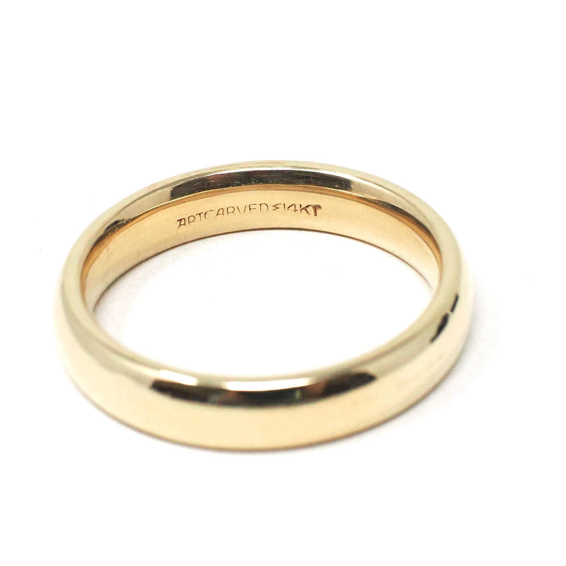Vintage Wedding Band - Retro Era 14k Yellow Gold Unadorned 3.8 MM Comfort Fit Ring - Circa 1960s Era Size 5 1/2 Art Carved J.R. Wood Jewelry