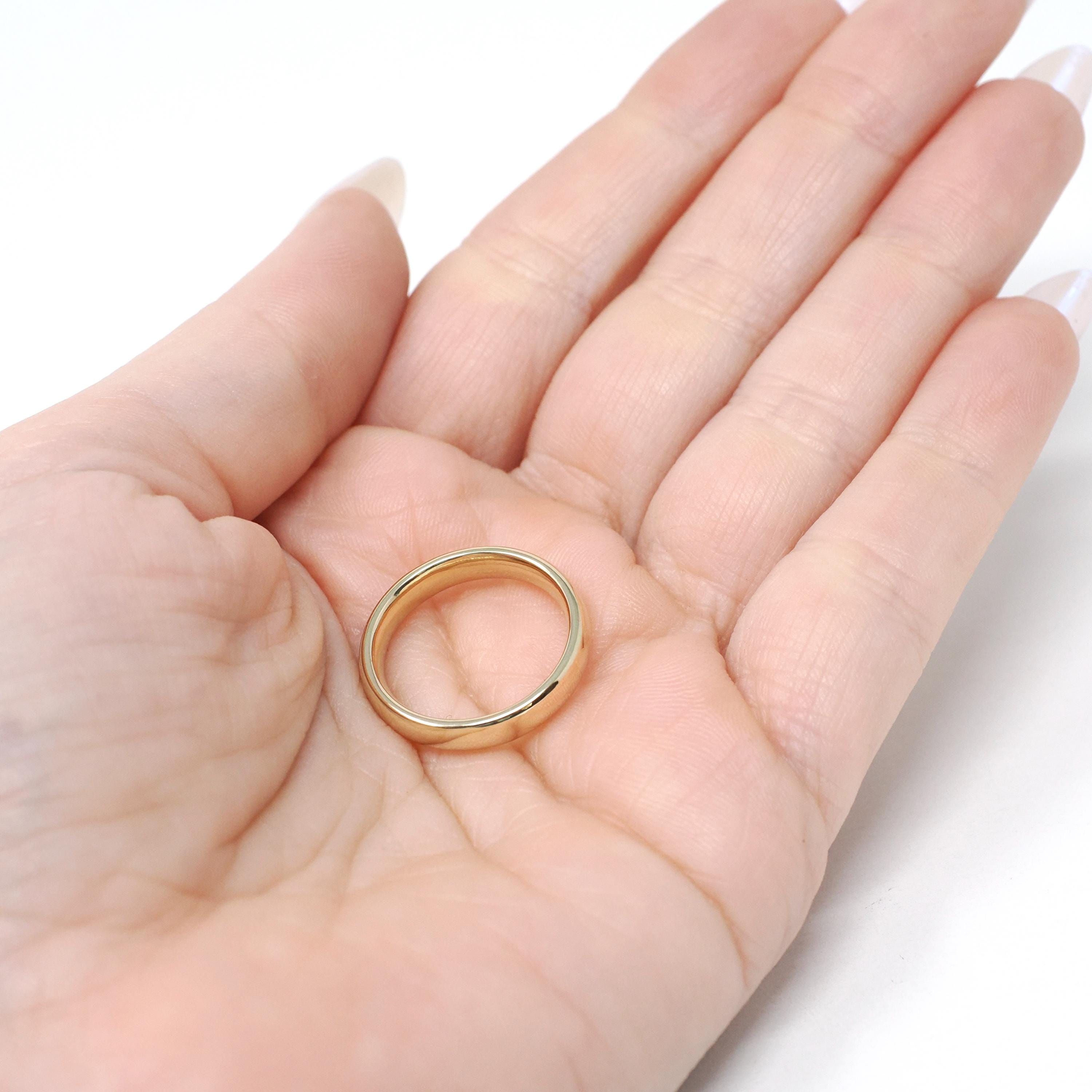 Vintage Wedding Band - Retro Era 14k Yellow Gold Unadorned 3.8 MM Comfort Fit Ring - Circa 1960s Era Size 5 1/2 Art Carved J.R. Wood Jewelry