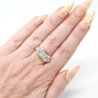 Vintage Diamond Ring - 14k Yellow Gold Three Stone Anniversary Band - Mid Century Circa 1940s Size 4 3/4 Cocktail 1.05 CTW Fine Jewelry
