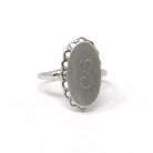 Letter "S" Signet Ring - Retro 10k White Gold Engraved Script Initial Statement - Vintage Circa 1960s Size 6 Fine 60s Scalloped Halo Jewelry