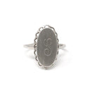 Letter "S" Signet Ring - Retro 10k White Gold Engraved Script Initial Statement - Vintage Circa 1960s Size 6 Fine 60s Scalloped Halo Jewelry