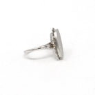 Letter "S" Signet Ring - Retro 10k White Gold Engraved Script Initial Statement - Vintage Circa 1960s Size 6 Fine 60s Scalloped Halo Jewelry
