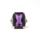 Created Color Change Sapphire Ring - Mid Century 10k Yellow & White Gold French Cut Purple Blue Gem - 1940s Era Size 6 1/4 Fine Jewelry