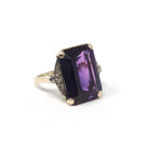 Created Color Change Sapphire Ring - Mid Century 10k Yellow & White Gold French Cut Purple Blue Gem - 1940s Era Size 6 1/4 Fine Jewelry