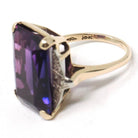 Created Color Change Sapphire Ring - Mid Century 10k Yellow & White Gold French Cut Purple Blue Gem - 1940s Era Size 6 1/4 Fine Jewelry