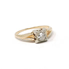 Mid Century Diamond Ring - Vintage 14k Yellow & White Gold Two Tone .20 CT Solitaire - Circa 1940s Era Size 6 1/2 Fine Engagement Jewelry