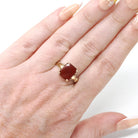 Vintage Carnelian Ring - Mid Century 14k Yellow Gold Natural Red Rectangle Gemstone - Circa 1940s Era Size 7 1/4 Fine Statement Jewelry