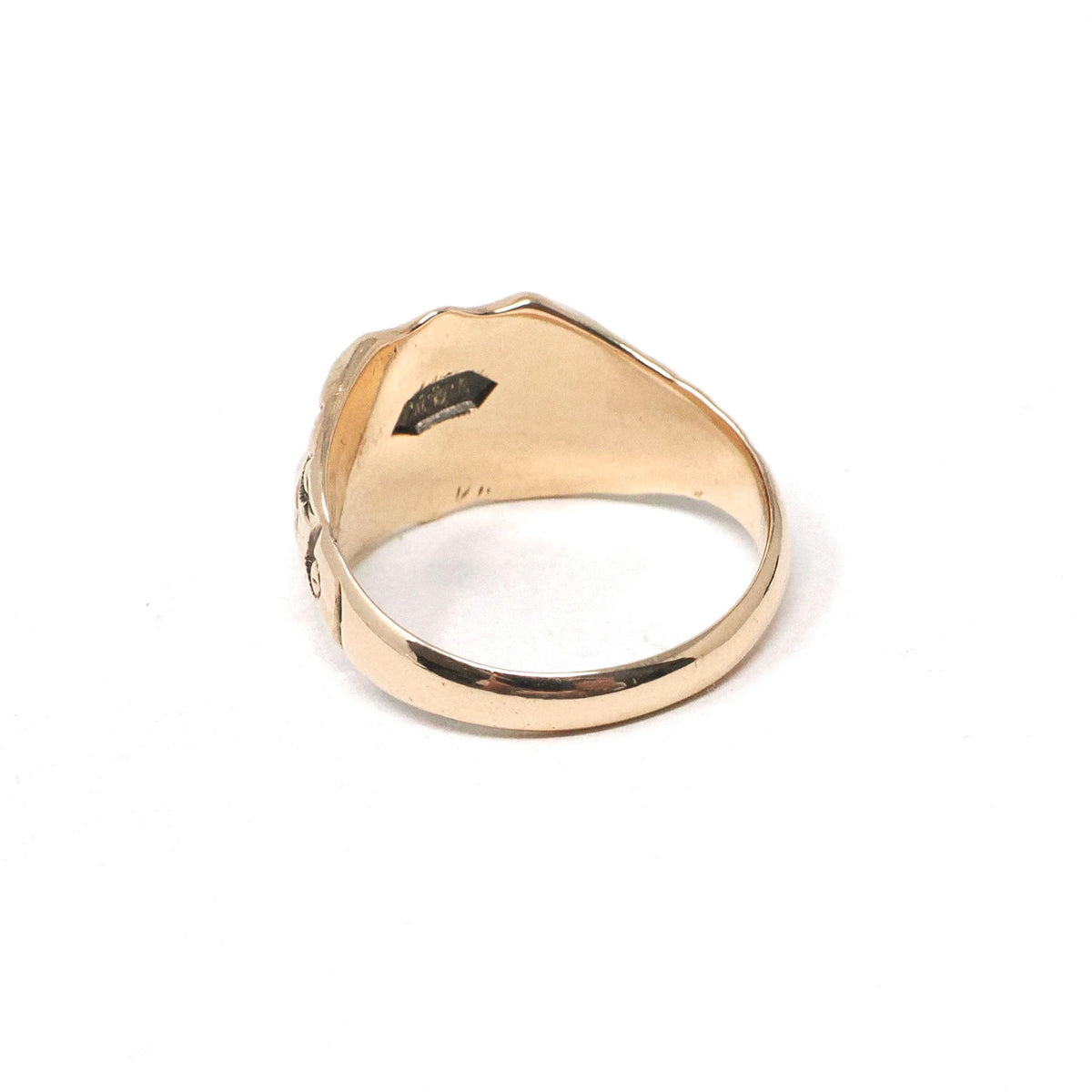 Edwardian Signet Ring - Antique 10k Rosy Yellow Gold Blank Shield Statement Unisex Band - Circa 1900s Era Size 5 1/2 Fine Floral Jewelry
