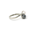 Vintage Toi Et Moi Ring - 10k White Gold Pearl & Hematite Bypass - Mid Century Era Circa 1950s Size 6 3/4 Fine June March Birthstone Jewelry