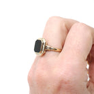 Vintage Bloodstone Ring - Art Deco 10k Yellow Gold Green & Oxblood Red Gemstone - Circa 1930s March Birthstone Size 6 Greek Key Fine Jewelry