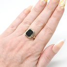 Vintage Bloodstone Ring - Art Deco 10k Yellow Gold Green & Oxblood Red Gemstone - Circa 1930s March Birthstone Size 6 Greek Key Fine Jewelry