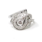 Diamond Cluster Ring - Retro Era 14k White Gold .77 CTW Pear Teardrop Cocktail Statement - Vintage 1960s Size 5 1/4 Bypass Fine Jewelry