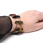 Vintage Tiger's & Hawk's Eye Bracelet - Retro 10k Yellow Gold Handmade Natural Gemstones - Circa 1970s Double Linked Brown Gem Fine Jewelry