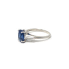Sapphire & Diamond Ring - Estate Platinum Natural Blue Oval Gemstone And Baguette Diamond Engagement - Modern Era 2000s Era Fine Jewelry
