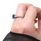 Sapphire & Diamond Ring - Estate Platinum Natural Blue Oval Gemstone And Baguette Diamond Engagement - Modern Era 2000s Era Fine Jewelry