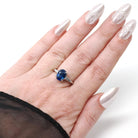 Sapphire & Diamond Ring - Estate Platinum Natural Blue Oval Gemstone And Baguette Diamond Engagement - Modern Era 2000s Era Fine Jewelry