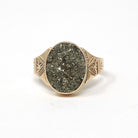 Antique Pyrite Ring - Victorian 10k Rosy Yellow Gold Druzy Crystal Bezel Solitaire - Circa 1890s Era Size 6 Metallic Sparkly Fine Jewelry