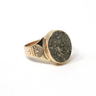 Antique Pyrite Ring - Victorian 10k Rosy Yellow Gold Druzy Crystal Bezel Solitaire - Circa 1890s Era Size 6 Metallic Sparkly Fine Jewelry