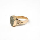 Antique Pyrite Ring - Victorian 10k Rosy Yellow Gold Druzy Crystal Bezel Solitaire - Circa 1890s Era Size 6 Metallic Sparkly Fine Jewelry