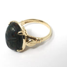 Bloodstone Scarab Ring - Retro 10k Yellow Gold Carved Natural Green Red Gem - Vintage Circa 1940s Era Size 5 1/4 Egyptian Revival Jewelry