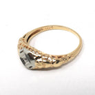 Art Deco Diamond Ring - Vintage 10k Yellow & White Gold Two Tone Filigree Natural .01 CT Engagement - Circa 1930s Era Size 4.75 Fine Jewelry
