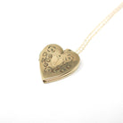 Vintage "J" Heart Locket - Estate Gold Filled Flower Pendant Necklace Charm - Vintage Circa 1980s Era Keepsake Photograph 80's Love Jewelry