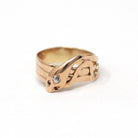 Antique Snake Ring - Victorian 10k Rose Gold Rubies & Diamond Gemstone Band - Vintage Circa 1890s Era Size 8 3/4 Coiled Serpent Fine Jewelry