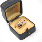 Antique Snake Ring - Victorian 10k Rose Gold Rubies & Diamond Gemstone Band - Vintage Circa 1890s Era Size 8 3/4 Coiled Serpent Fine Jewelry