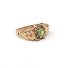 Estate Peridot Ring - Modern Era 18k Rosy Yellow Gold Natural Green Gem - Estate Flower Two Tone Size 5 3/4 Solitaire Croissant Fine Jewelry