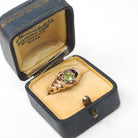 Estate Peridot Ring - Modern Era 18k Rosy Yellow Gold Natural Green Gem - Estate Flower Two Tone Size 5 3/4 Solitaire Croissant Fine Jewelry